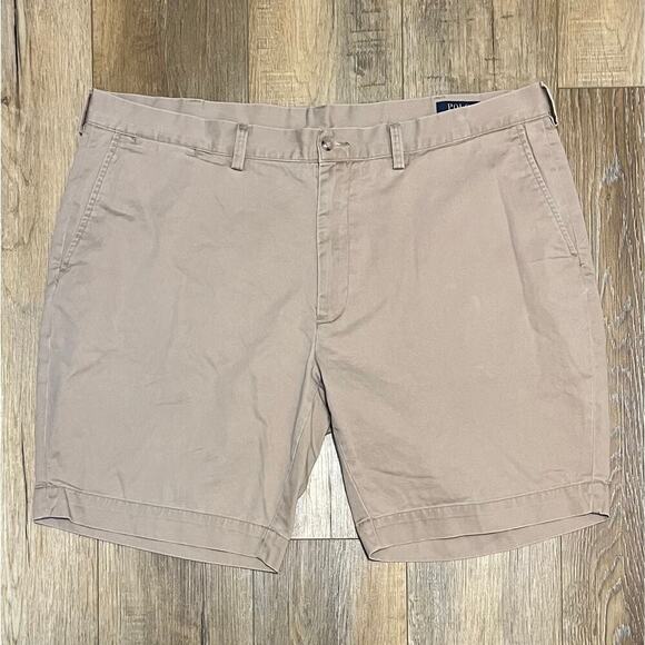 Polo Ralph Lauren Shorts Mens Size 42 Beige Stretch Classic Fit Chino Preppy - Picture 1 of 8